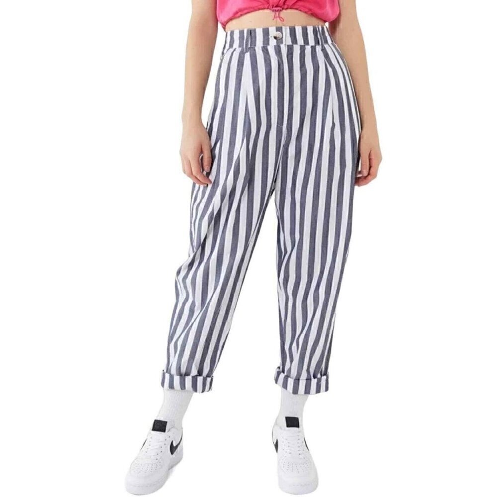 Urban Outfitters Percy Tapered Pleated High Rise‎ Striped Blue White Pants 4